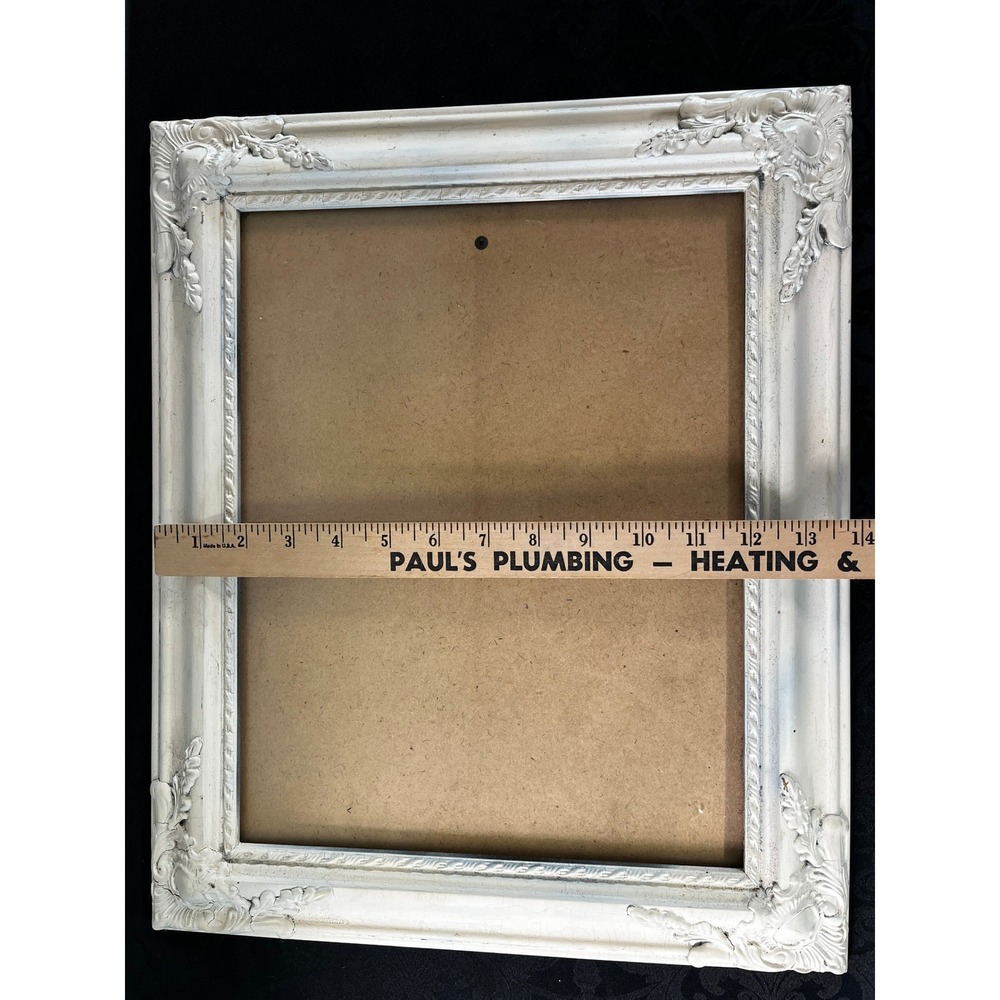 Vtg Picture Frame Ornate White Crackle 14.5x17.5" Shabby Chic Wall Decor Baroque - Picture 3 of 9